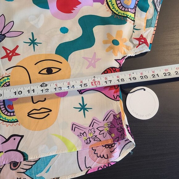 Sunburst Kiss Art to Wear All Over Print Top Blouse NEW L Dopamine Funky - Picture 6 of 7